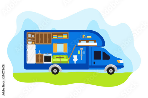 vector illustration of interior of camper van