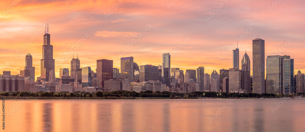 Obraz premium Chicago downtown buildings skyline panorama