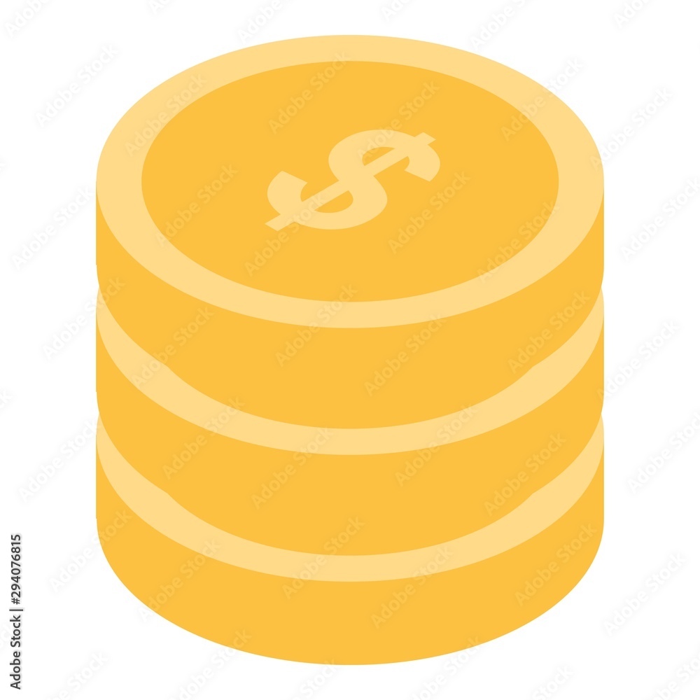 Dollar coin stack icon. Isometric of dollar coin stack vector icon for web design isolated on white background Dollar coin stack icon. Isometric of dollar coin stack vector icon for web design isolated on white background
