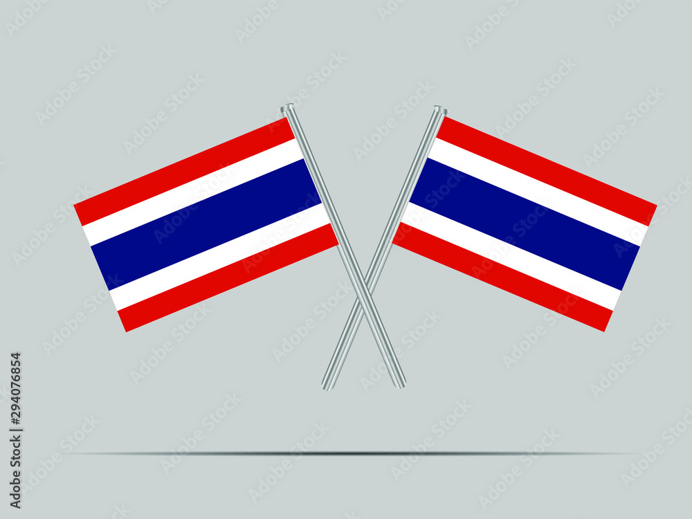 Thailand National flag on two flagpole, isolated on background. Good for map, placement your business. original color and proportion. vector illustration,countries set.