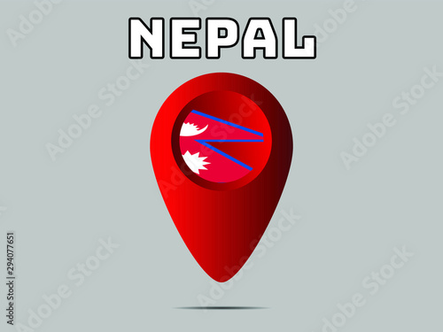 Nepal National flag,  geolocation, geotag pin, element. Good for map, place, placement your business. original color and proportion. vector illustration,countries set.