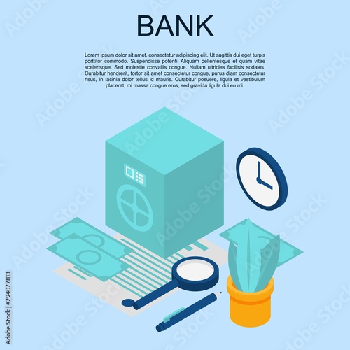 Bank concept banner. Isometric illustration of bank vector concept banner for web design