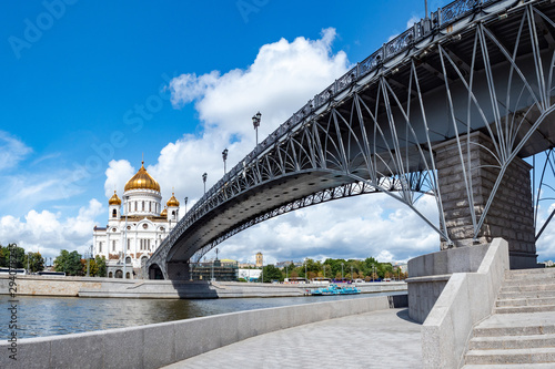 Moscow. Russia. Cathedral Of Christ The Saviour. The bridge leads to the Church. Religious building. architecture of Moscow. Patriarchal bridge over the river Moscow. Symbol of coming to faith.