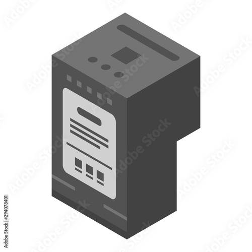 Black ink printer cartridge icon. Isometric of black ink printer cartridge vector icon for web design isolated on white background