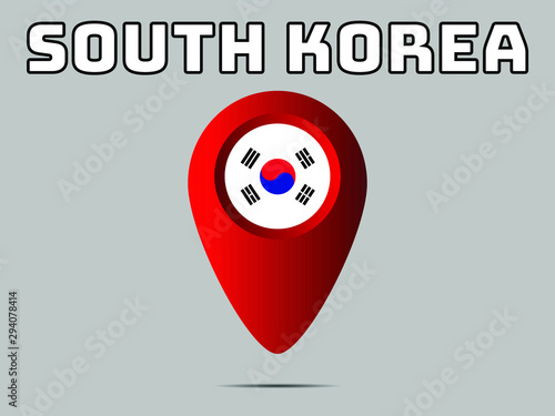 South Korea  National flag,  geolocation, geotag pin, element. Good for map, place, placement your business. original color and proportion. vector illustration,countries set.