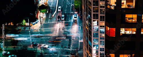 Aerial view of an intersection in Downtown Los Angeles, CA
