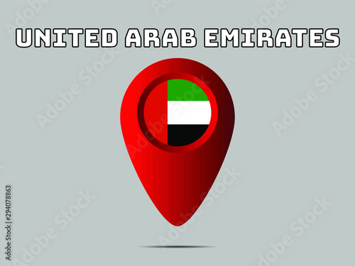United Arab Emirates  National flag,  geolocation, geotag pin, element. Good for map, place, placement your business. original color and proportion. vector illustration,countries set.