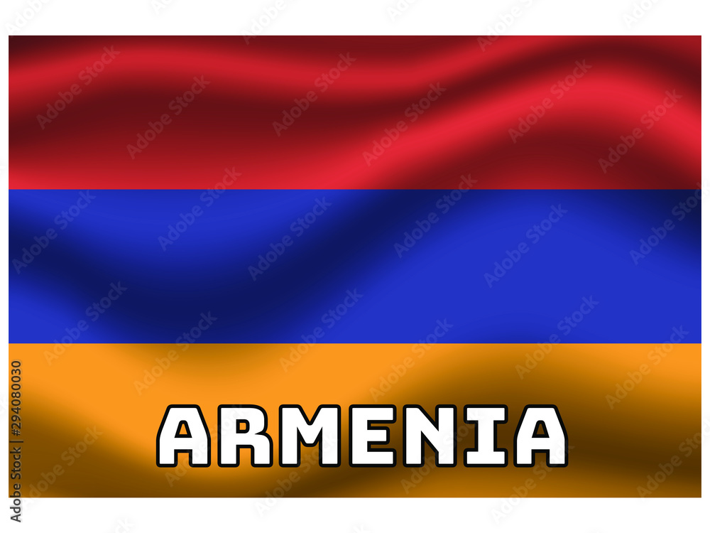 Armenia Waving national flag with name of country, for background. original colors and proportion. Vector illustration symbol and element, from countries set Armenia Waving national flag with name of country, for background. original colors and proportion. Vector illustration symbol and element, from countries set