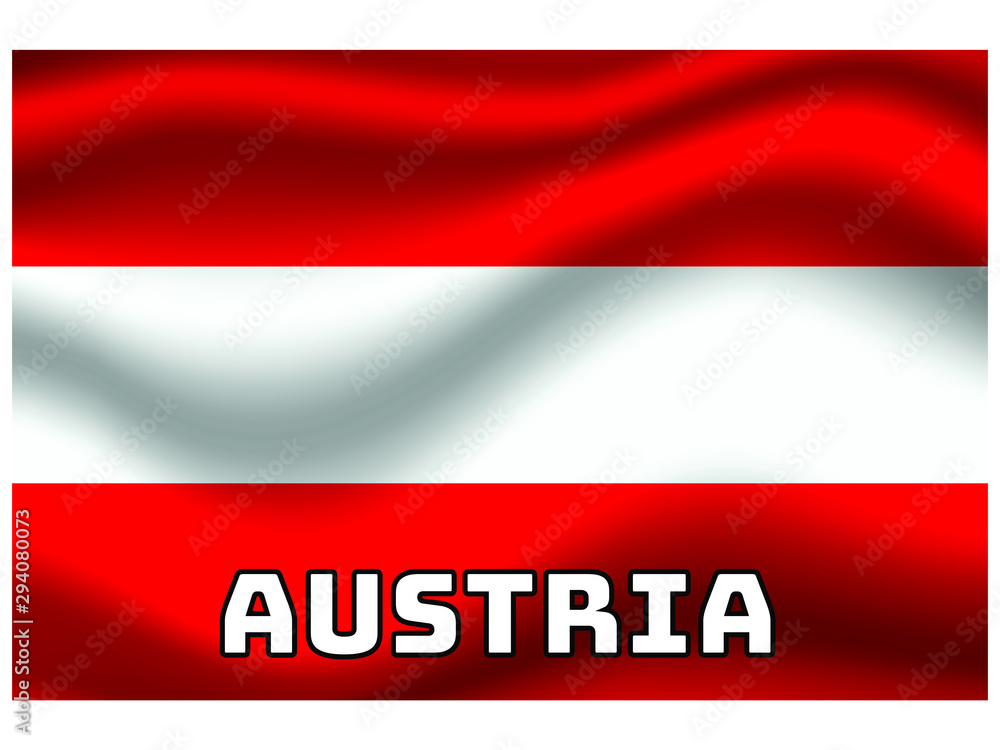 Austria Waving national flag with name of country, for background. original colors and proportion. Vector illustration symbol and element, from countries set Austria Waving national flag with name of country, for background. original colors and proportion. Vector illustration symbol and element, from countries set
