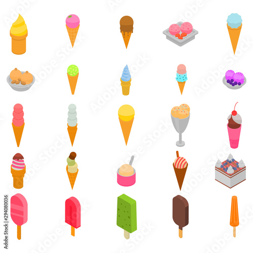 Ice cream icons set. Isometric set of ice cream vector icons for web design isolated on white background