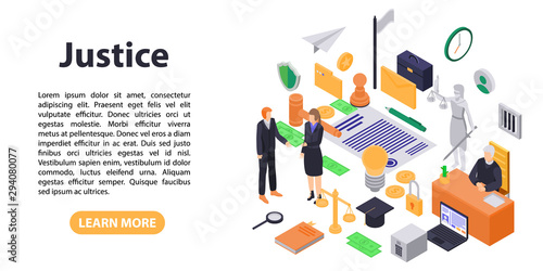 Justice legal concept banner. Isometric illustration of justice legal vector concept banner for web design