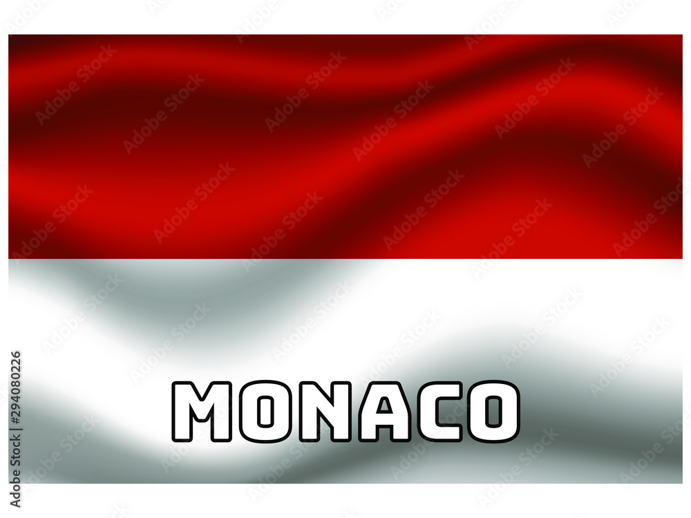 Monaco Waving national flag with name of country, for background. original colors and proportion. Vector illustration symbol and element, from countries set Monaco Waving national flag with name of country, for background. original colors and proportion. Vector illustration symbol and element, from countries set