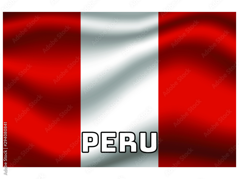 Peru Waving national flag with name of country, for background. original colors and proportion. Vector illustration symbol and element, from countries set