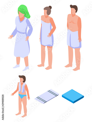 Towel icons set. Isometric set of towel vector icons for web design isolated on white background