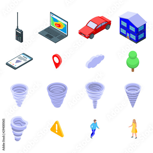 Tornado icons set. Isometric set of tornado vector icons for web design isolated on white background