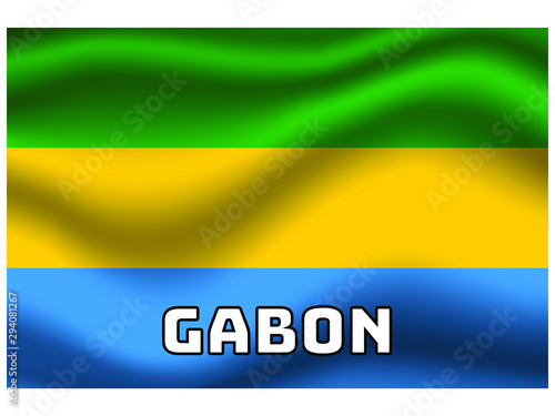 Gabon Waving national flag with name of country  for background. original colors and proportion. Vector illustration symbol and element  from countries set