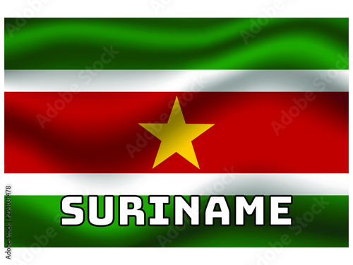 Suriname Waving national flag with name of country, for background. original colors and proportion. Vector illustration symbol and element, from countries set