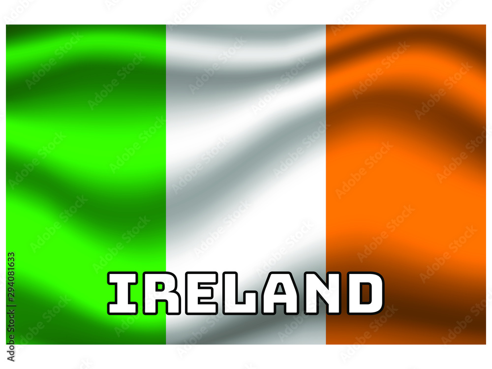 Ireland Waving national flag with name of country, for background. original colors and proportion. Vector illustration symbol and element, from countries set Ireland Waving national flag with name of country, for background. original colors and proportion. Vector illustration symbol and element, from countries set