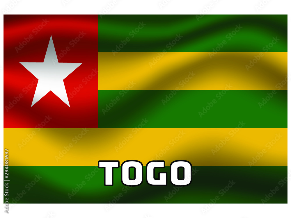 Togo Waving national flag with name of country, for background. original colors and proportion. Vector illustration symbol and element, from countries set