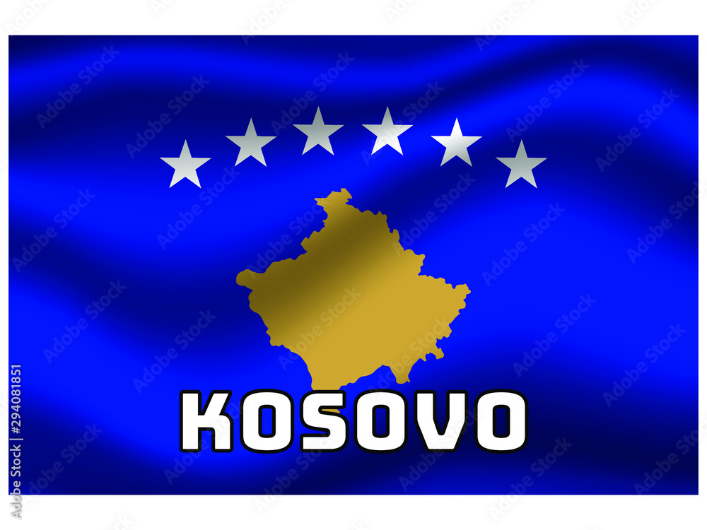 Kosovo Waving national flag with name of country, for background. original colors and proportion. Vector illustration symbol and element, from countries set Kosovo Waving national flag with name of country, for background. original colors and proportion. Vector illustration symbol and element, from countries set