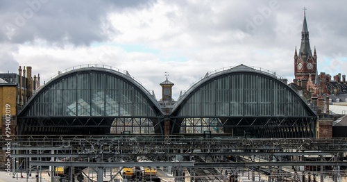 Trains leaving London's Kings Cross St. Pancras Station photo