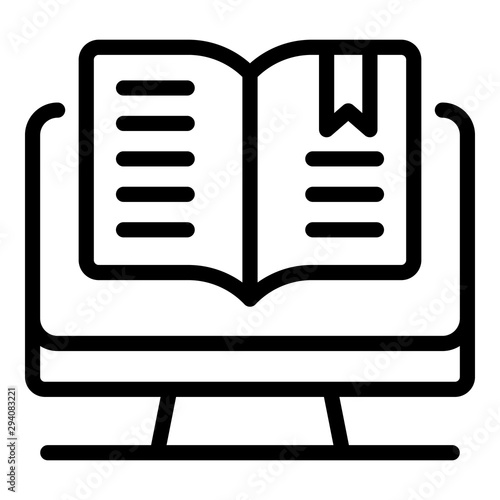 Open computer book icon. Outline open computer book vector icon for web design isolated on white background