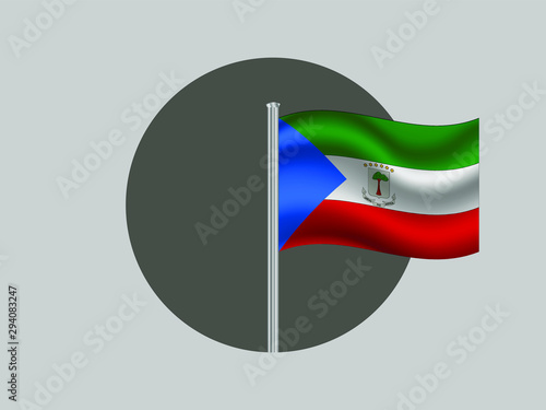 Equatorial Guinea Waving national flag on flagpole inside circle, isolated on gray background. original colors and proportion. Vector illustration, from countries flag set