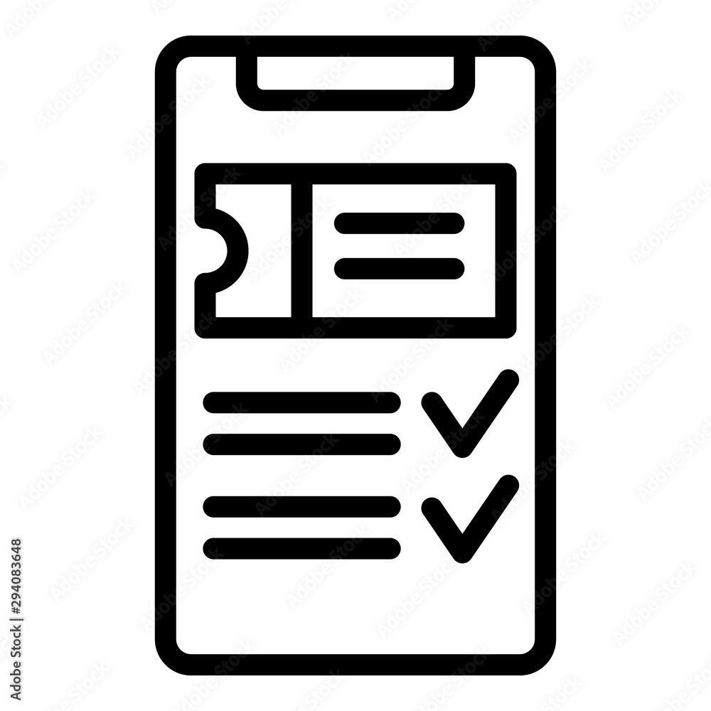 Smartphone ticket purchase icon. Outline smartphone ticket purchase vector icon for web design isolated on white background Smartphone ticket purchase icon. Outline smartphone ticket purchase vector icon for web design isolated on white background