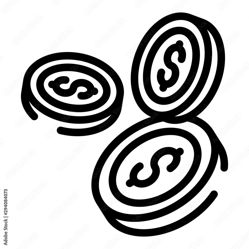 Three coins icon. Outline three coins vector icon for web design isolated on white background Three coins icon. Outline three coins vector icon for web design isolated on white background