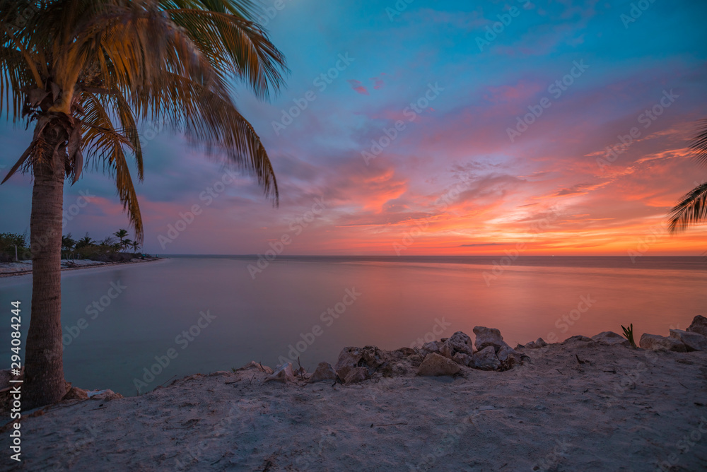 Amazing sunset at Holbox Island in the Caribbean Ocean of Mexico