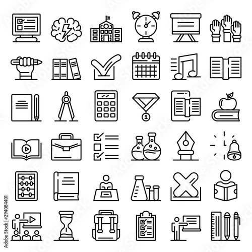 Lesson icons set. Outline set of lesson vector icons for web design isolated on white background