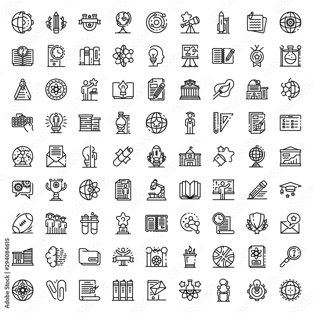 University icons set. Outline set of university vector icons for web design isolated on white background University icons set. Outline set of university vector icons for web design isolated on white background