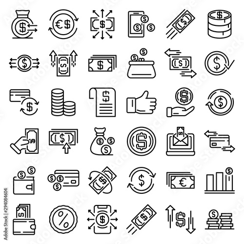 Cash back icons set. Outline set of cash back vector icons for web design isolated on white background