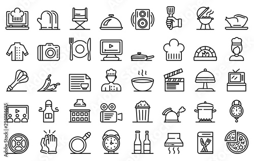 Cooking show icons set. Outline set of cooking show vector icons for web design isolated on white background