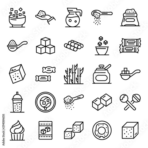 Sugar icons set. Outline set of sugar vector icons for web design isolated on white background