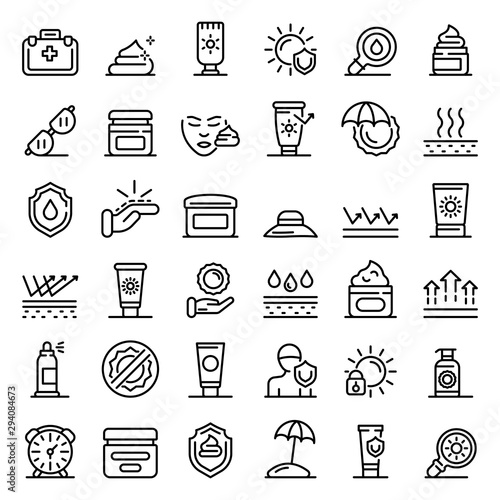 Uv protection icons set. Outline set of uv protection vector icons for web design isolated on white background