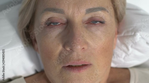 Sick woman suffocating and losing consciousness, person dying from shock