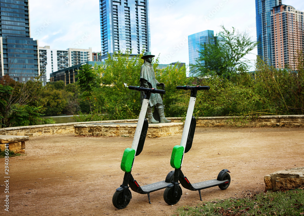 Austin, Texas, November 5, 2018. Downtown Austin, Texas, scooters in
