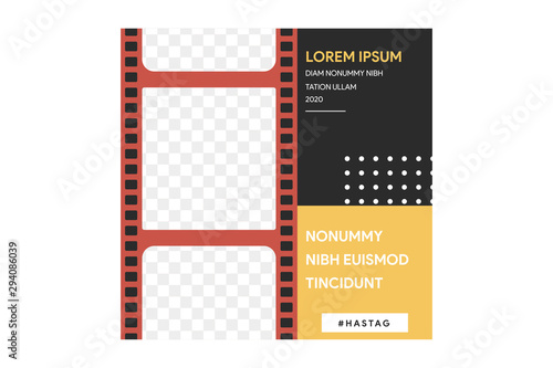 Vector cinema or movie festival concept square social media banner. Flat geometric square pattern. Backgrounds and design elements for poster, flyer. Film and entertainment creative illustration.