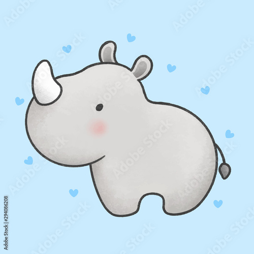 Cute baby rhino cartoon hand drawn style
