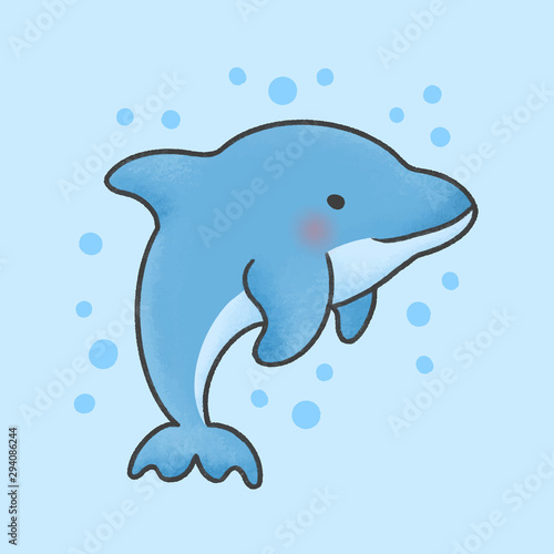 Cute dolphin cartoon hand drawn style