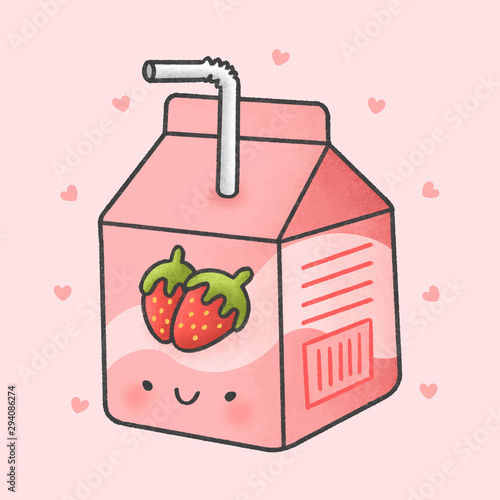 Cute strawberry milk box cartoon hand drawn style
