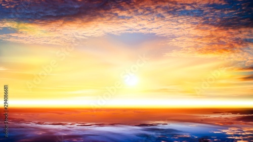 Beautiful sunrise . Beautiful heavenly landscape with the sun in the clouds .