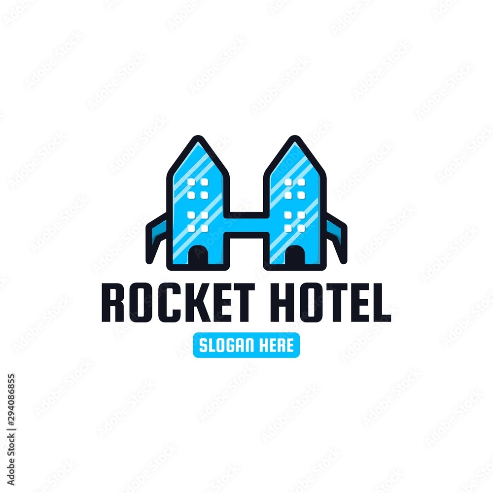 Rocket Hotel Logo Design, Hotel Icon Line Design, Creative and Smart Logo
