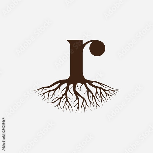 Letter R with root logo design vector template photo