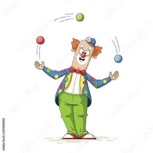 Funny cartoon clown. Hand drawn vector illustration with separate layers.