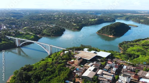 International Friendship Bridge, Border Brazil Paraguay Parana river aerial view photo