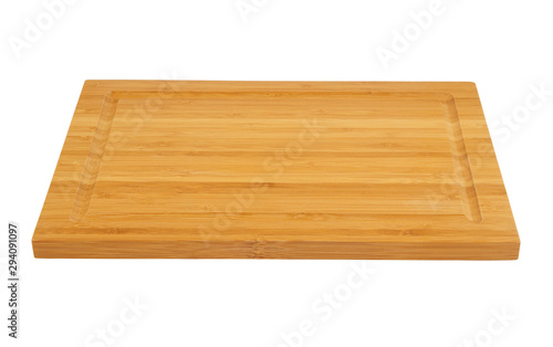 Natural brown wooden cutting board. Chopping board isolated on white background