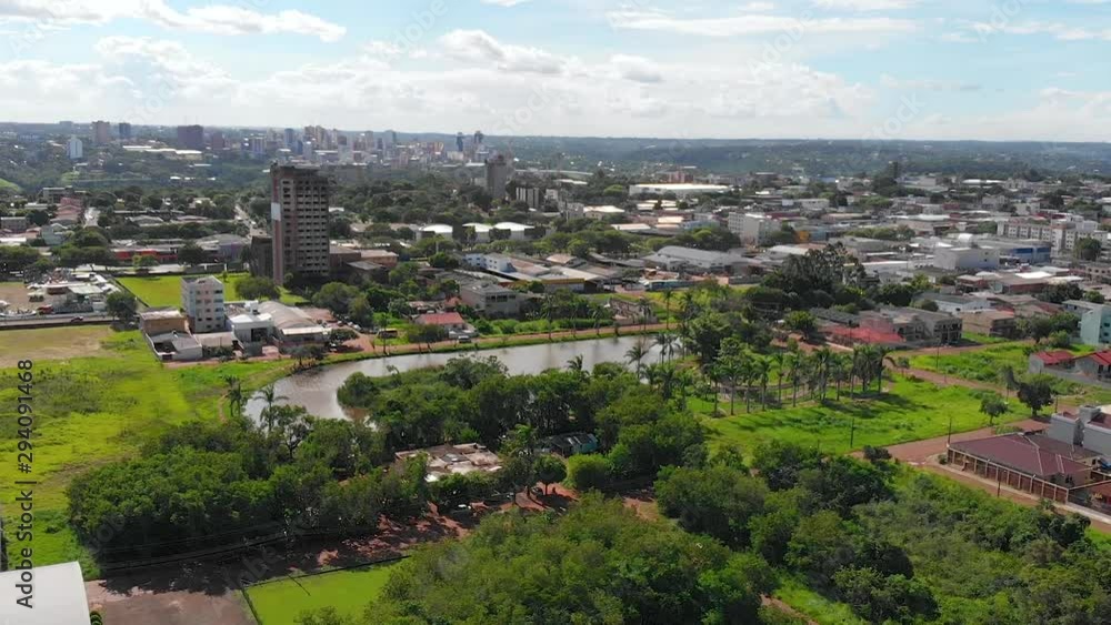 Park Lago Monjolo, lagoon (Foz do Iguacu, Parana, Brazil) aerial view Park Lago Monjolo, lagoon (Foz do Iguacu, Parana, Brazil) aerial view