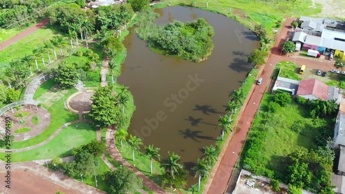 Park Lago Monjolo, lagoon (Foz do Iguacu, Parana, Brazil) aerial view photo